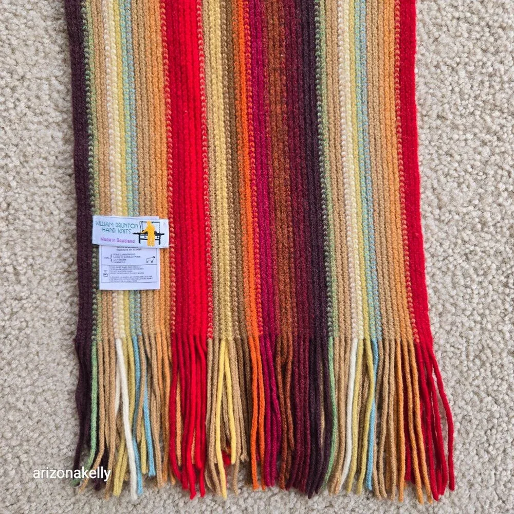 Wool Hand Knit Stripe Scarf William Brunton Scotland